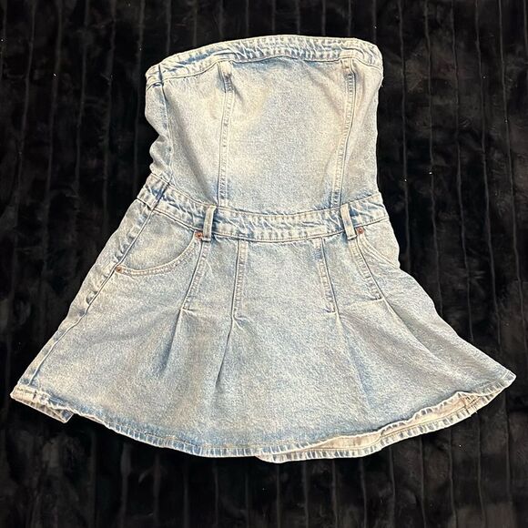 Zara PLEATED TRF DENIM DRESS - Picture 1 of 7
